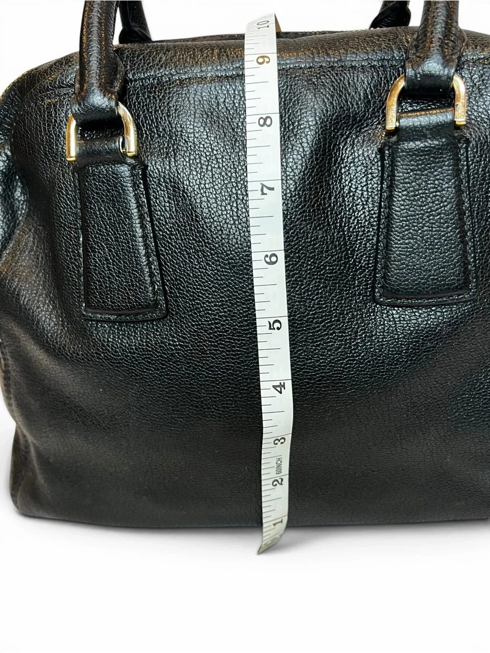 Michael Kors Black Pebbled Leather Dome Satchel Gold Hardware